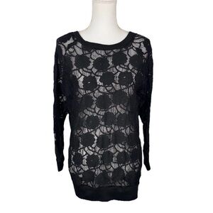 Black Lace Long Sleeves Top‎ Small Medium Goth Romantic Edgy Whimsigoth Feminine